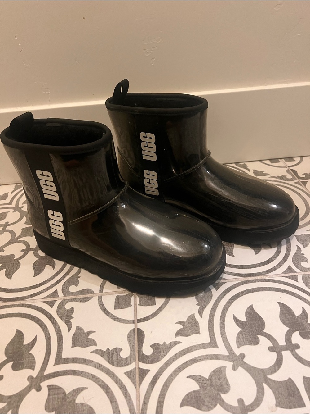 UGG Glossy Black Short Rain Boots